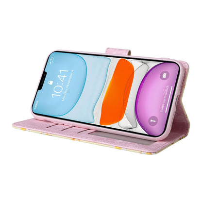 iPhone 11 Pro Luxury Bronzing Leather Case - Floral RFID Wallet Cover with Stand & Card Slots