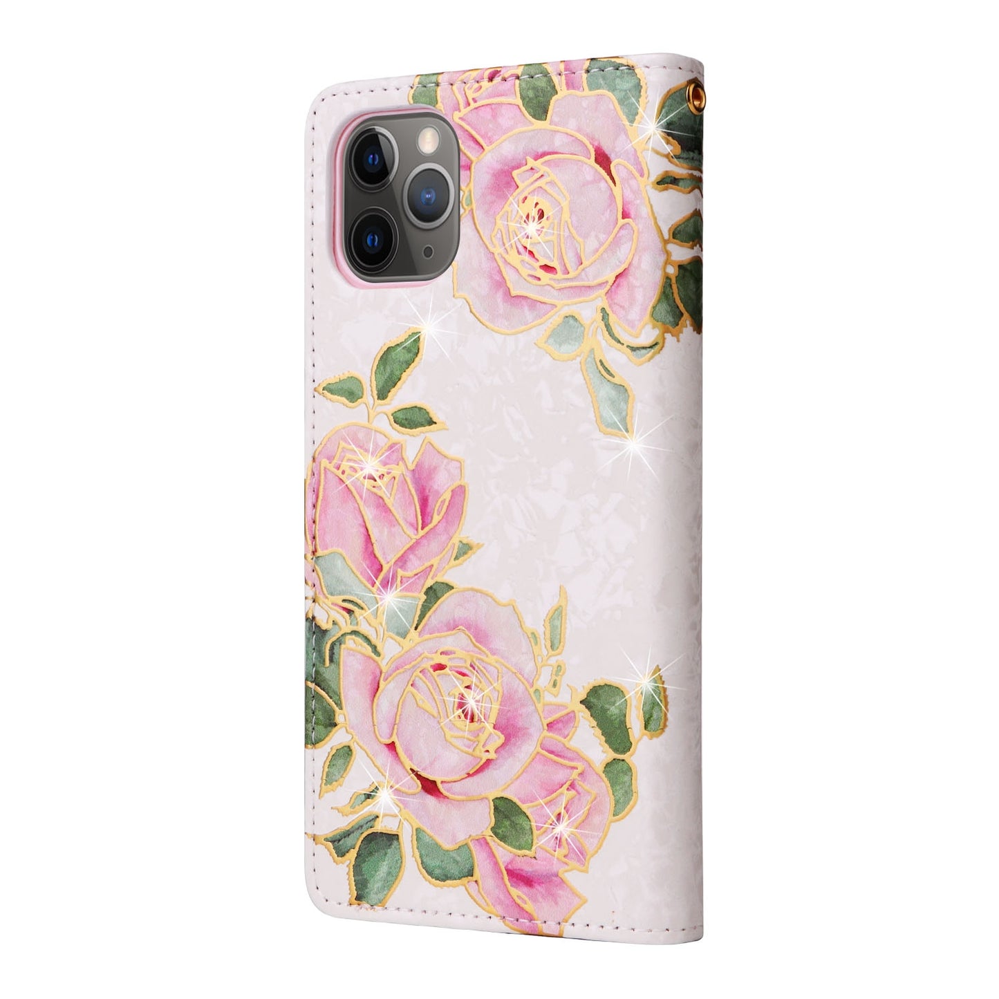 iPhone 11 Pro Luxury Bronzing Leather Case - Floral RFID Wallet Cover with Stand & Card Slots