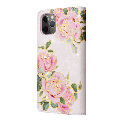 iPhone 11 Pro Luxury Bronzing Leather Case - Floral RFID Wallet Cover with Stand & Card Slots