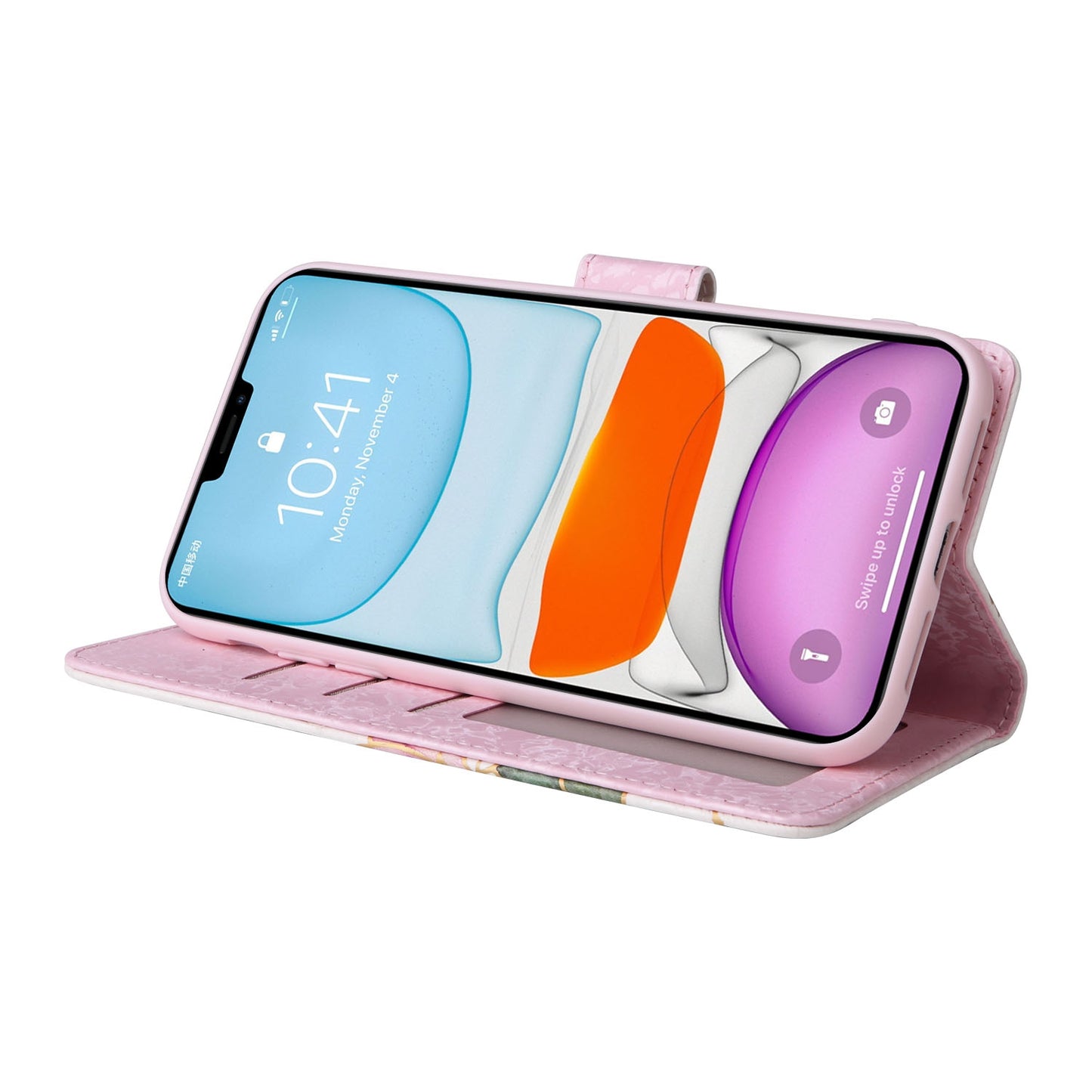 iPhone 11 Pro Luxury Bronzing Leather Case - Floral RFID Wallet Cover with Stand & Card Slots