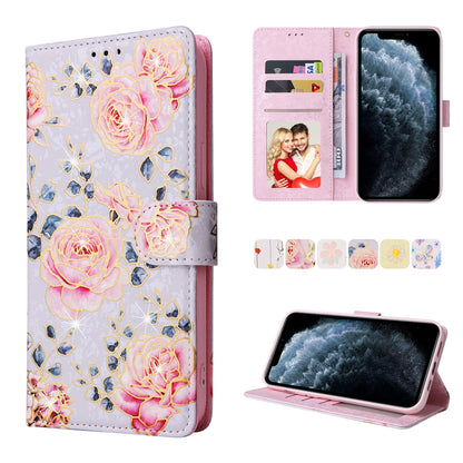 iPhone 11 Pro Max Luxury Bronzing Leather Case - Floral RFID Wallet Cover with Stand & Card Slots