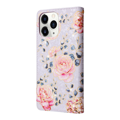 iPhone 11 Pro Max Luxury Bronzing Leather Case - Floral RFID Wallet Cover with Stand & Card Slots