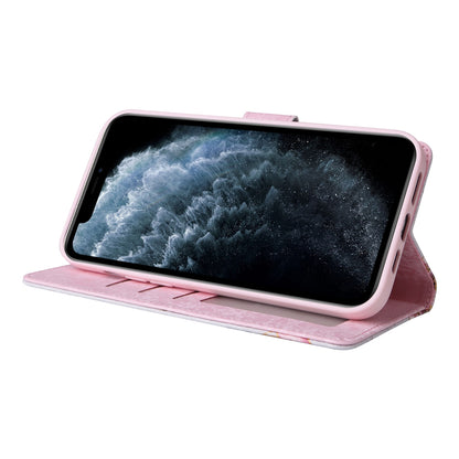 iPhone 11 Pro Max Luxury Bronzing Leather Case - Floral RFID Wallet Cover with Stand & Card Slots