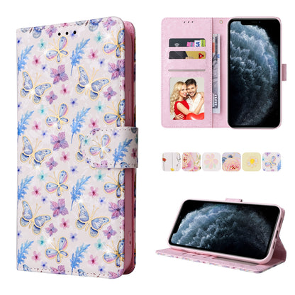 iPhone 11 Pro Max Luxury Bronzing Leather Case - Floral RFID Wallet Cover with Stand & Card Slots