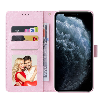 iPhone 11 Pro Max Luxury Bronzing Leather Case - Floral RFID Wallet Cover with Stand & Card Slots