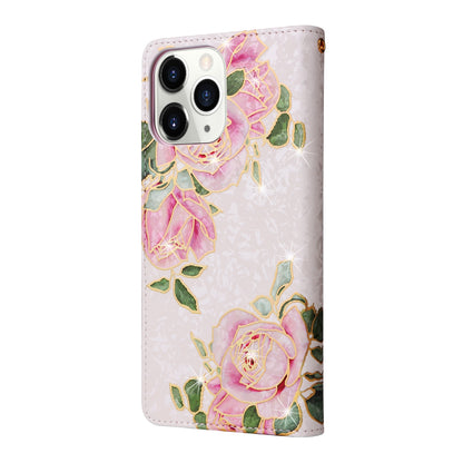 iPhone 11 Pro Max Luxury Bronzing Leather Case - Floral RFID Wallet Cover with Stand & Card Slots