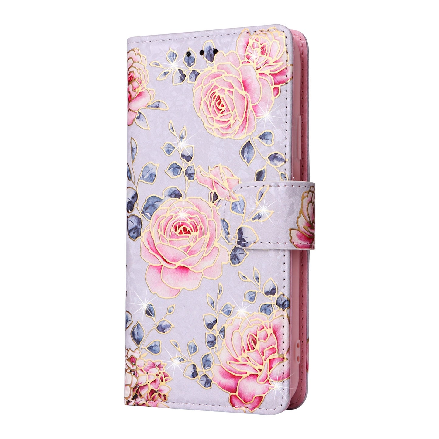 iPhone XS Max Luxury Bronzing Leather Case - Floral RFID Wallet Cover with Stand & Card Slots
