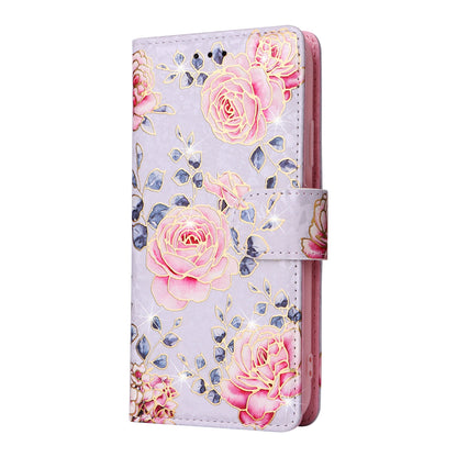 iPhone XS Max Luxury Bronzing Leather Case - Floral RFID Wallet Cover with Stand & Card Slots