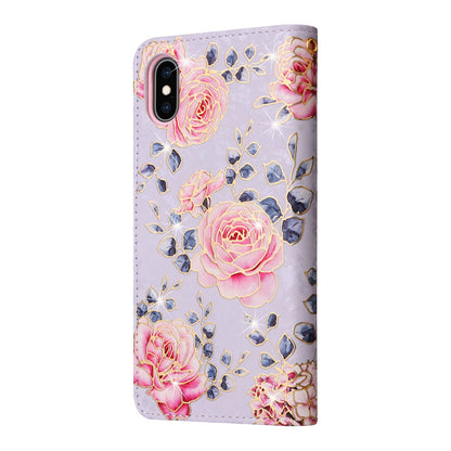 iPhone XS Max Luxury Bronzing Leather Case - Floral RFID Wallet Cover with Stand & Card Slots