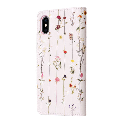 iPhone XS Max Luxury Bronzing Leather Case - Floral RFID Wallet Cover with Stand & Card Slots