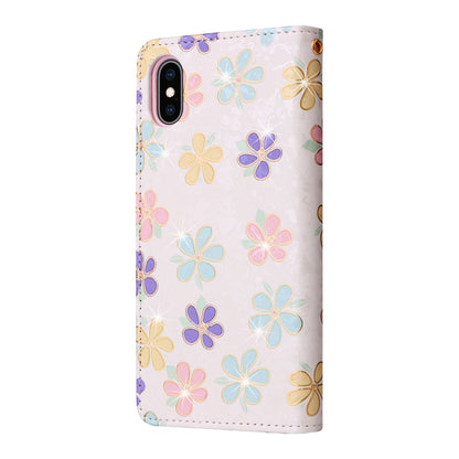 iPhone XS Max Luxury Bronzing Leather Case - Floral RFID Wallet Cover with Stand & Card Slots