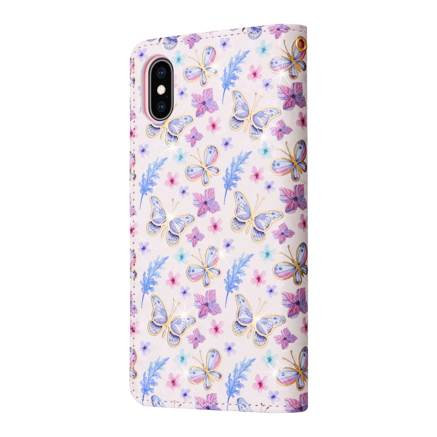 iPhone XS Max Luxury Bronzing Leather Case - Floral RFID Wallet Cover with Stand & Card Slots