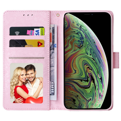 iPhone XS Max Luxury Bronzing Leather Case - Floral RFID Wallet Cover with Stand & Card Slots
