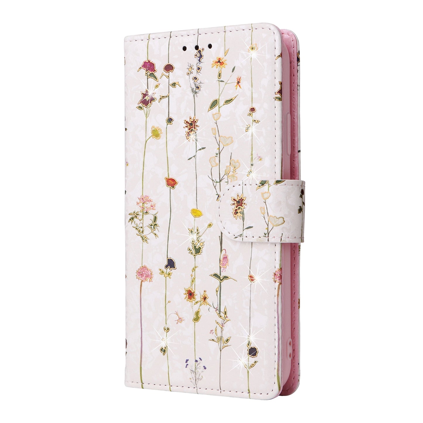 iPhone XR Luxury Bronzing Leather Case - Floral RFID Wallet Cover with Stand & Card Slots