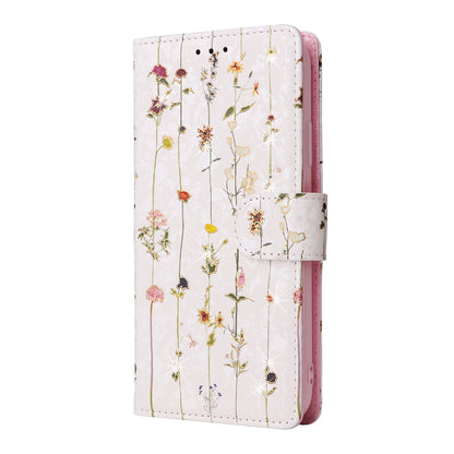 iPhone XR Luxury Bronzing Leather Case - Floral RFID Wallet Cover with Stand & Card Slots