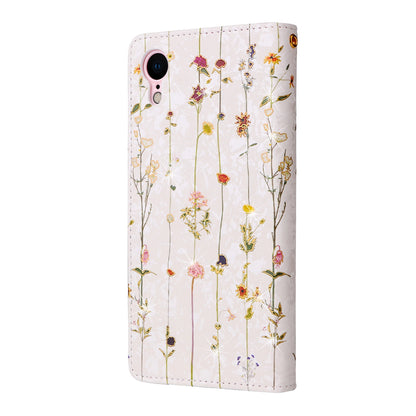 iPhone XR Luxury Bronzing Leather Case - Floral RFID Wallet Cover with Stand & Card Slots