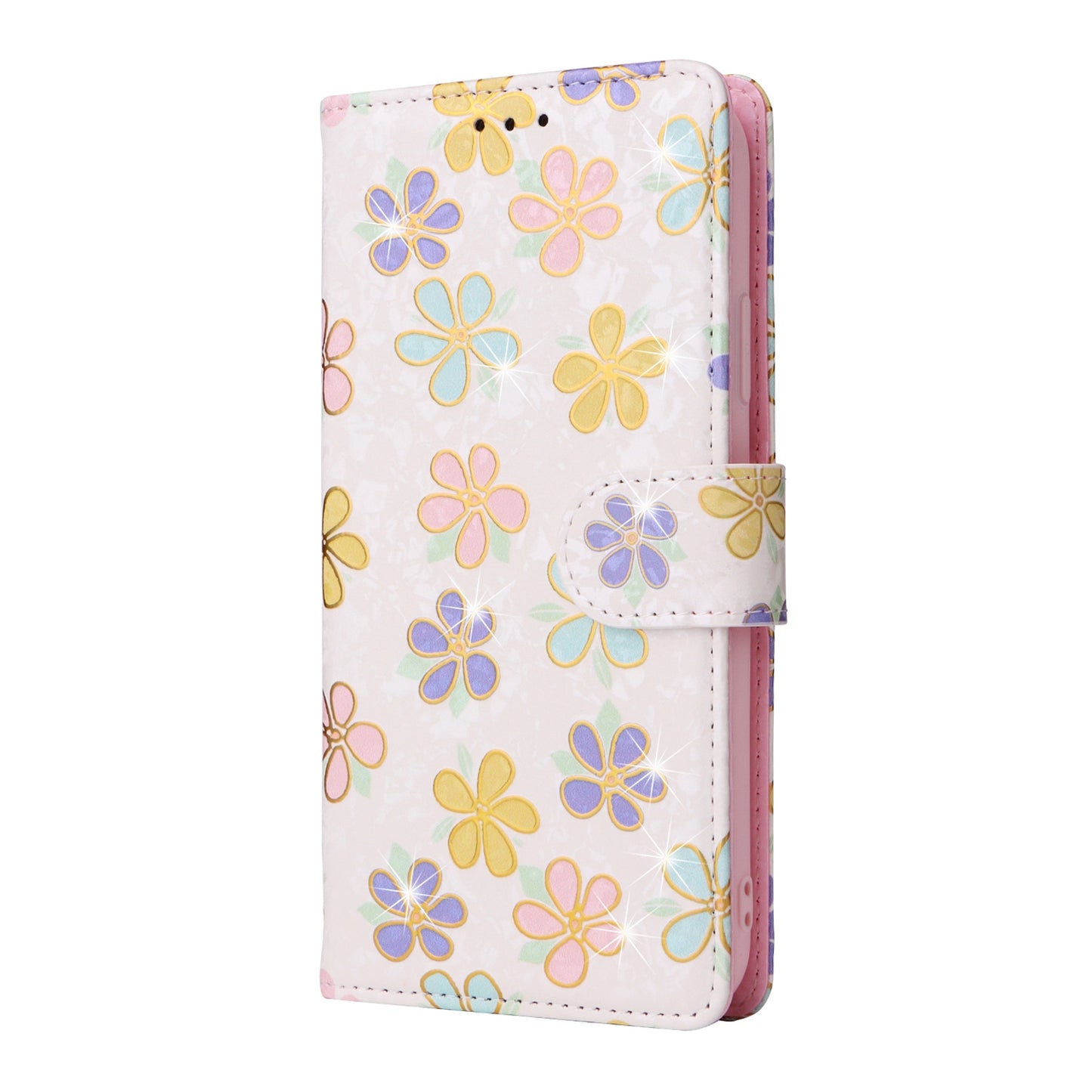 iPhone XR Luxury Bronzing Leather Case - Floral RFID Wallet Cover with Stand & Card Slots