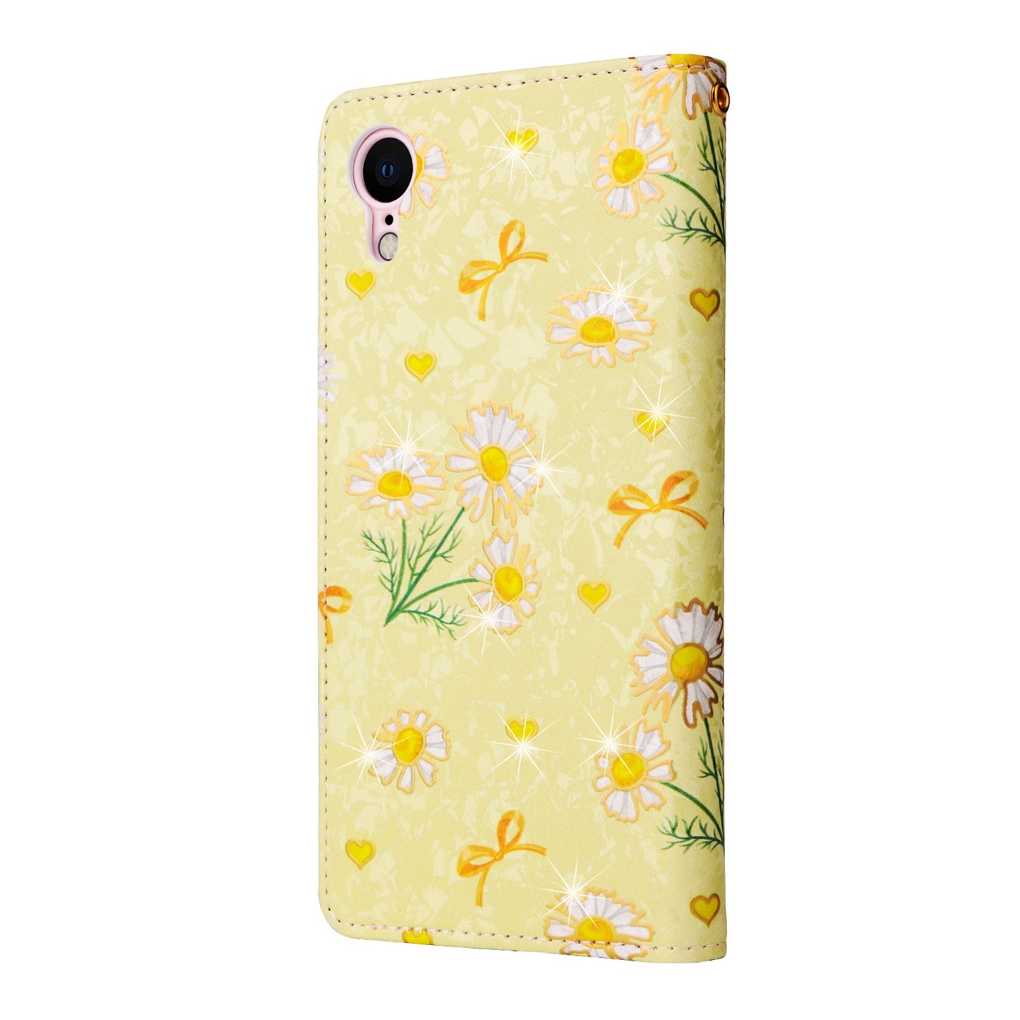 iPhone XR Luxury Bronzing Leather Case - Floral RFID Wallet Cover with Stand & Card Slots