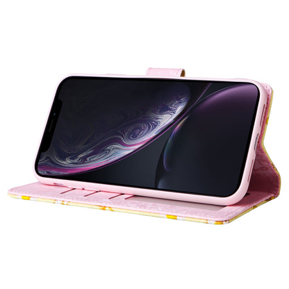 iPhone XR Luxury Bronzing Leather Case - Floral RFID Wallet Cover with Stand & Card Slots