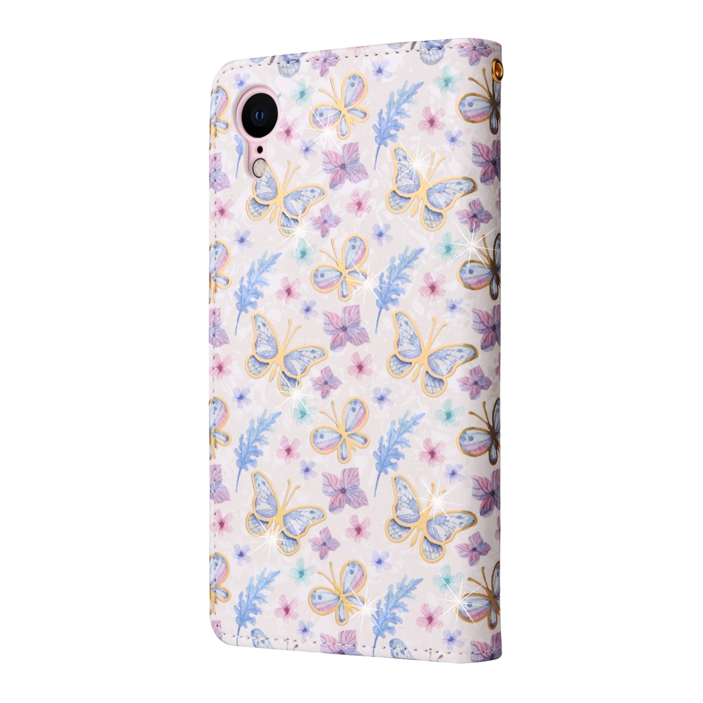 iPhone XR Luxury Bronzing Leather Case - Floral RFID Wallet Cover with Stand & Card Slots