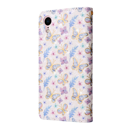 iPhone XR Luxury Bronzing Leather Case - Floral RFID Wallet Cover with Stand & Card Slots