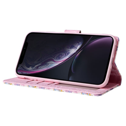 iPhone XR Luxury Bronzing Leather Case - Floral RFID Wallet Cover with Stand & Card Slots