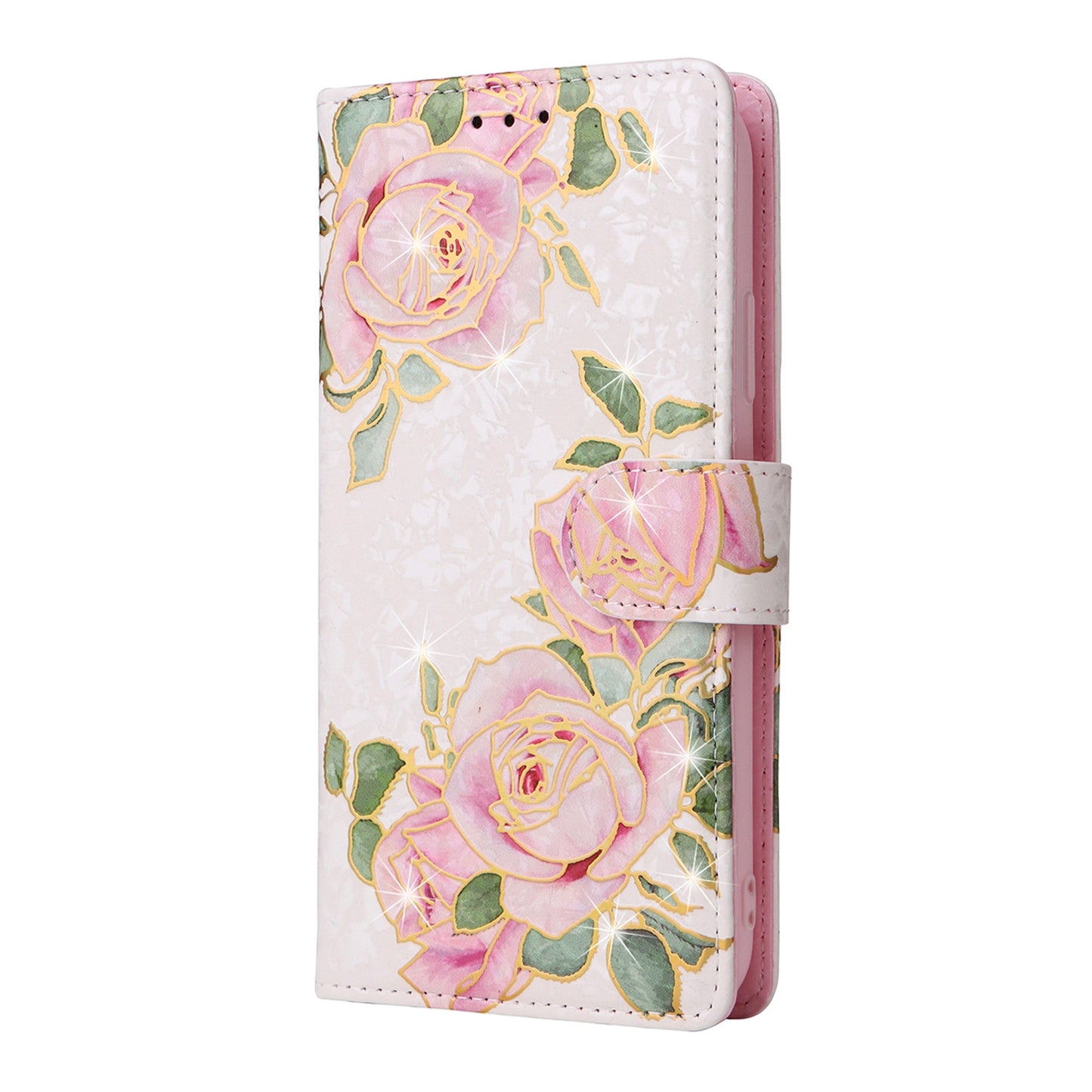 iPhone XR Luxury Bronzing Leather Case - Floral RFID Wallet Cover with Stand & Card Slots