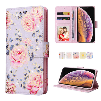 iPhone X/XS Luxury Bronzing Leather Case - Floral RFID Wallet Cover with Stand & Card Slots