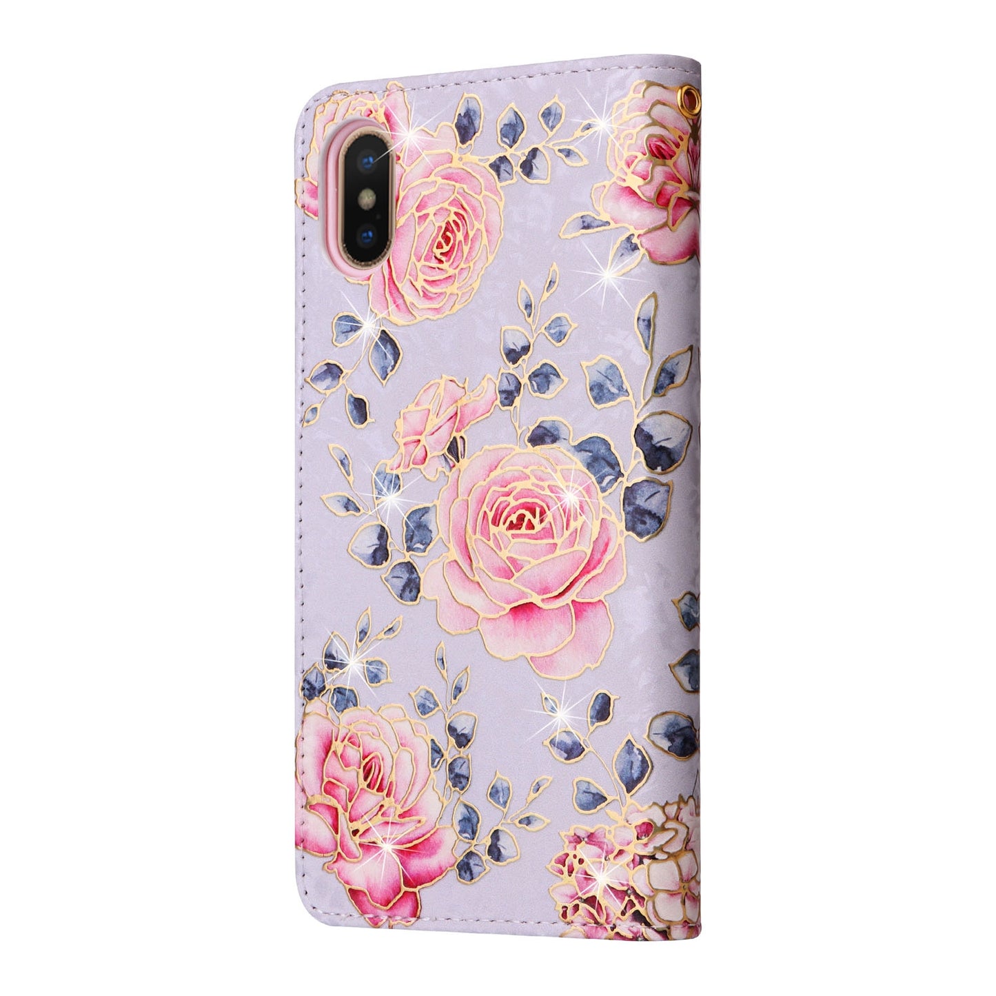 iPhone X/XS Luxury Bronzing Leather Case - Floral RFID Wallet Cover with Stand & Card Slots