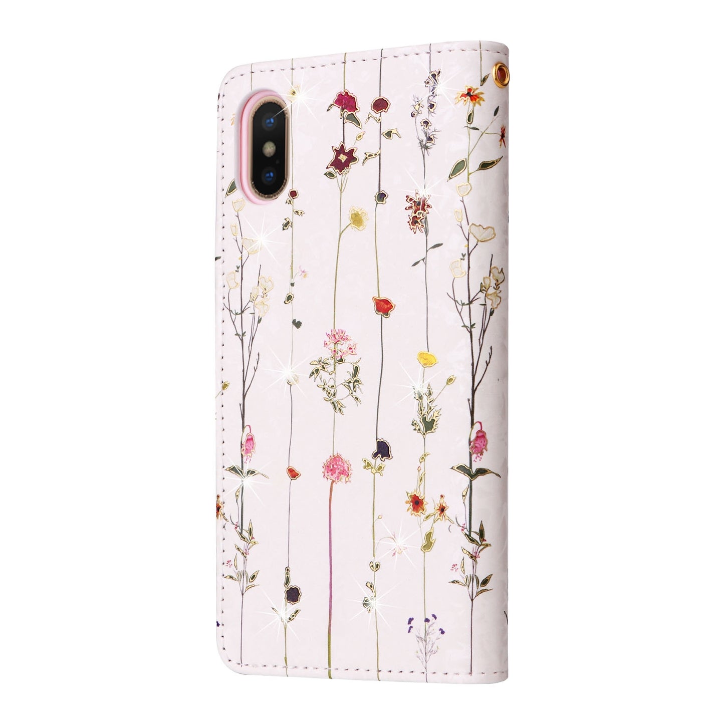 iPhone X/XS Luxury Bronzing Leather Case - Floral RFID Wallet Cover with Stand & Card Slots