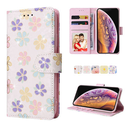 iPhone X/XS Luxury Bronzing Leather Case - Floral RFID Wallet Cover with Stand & Card Slots