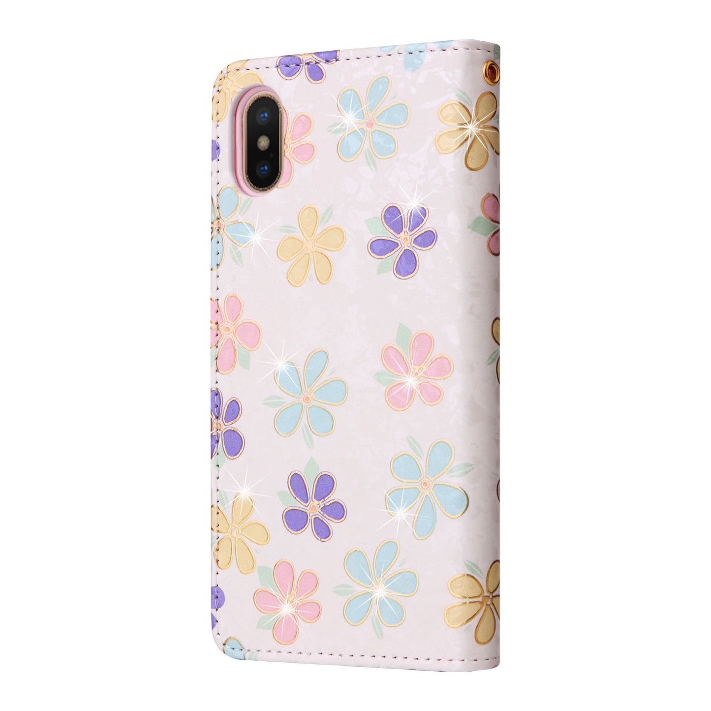 iPhone X/XS Luxury Bronzing Leather Case - Floral RFID Wallet Cover with Stand & Card Slots