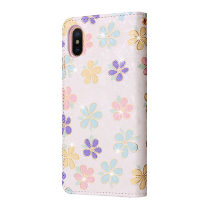 iPhone X/XS Luxury Bronzing Leather Case - Floral RFID Wallet Cover with Stand & Card Slots