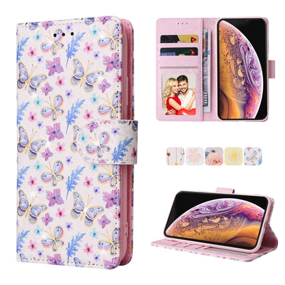 iPhone X/XS Luxury Bronzing Leather Case - Floral RFID Wallet Cover with Stand & Card Slots