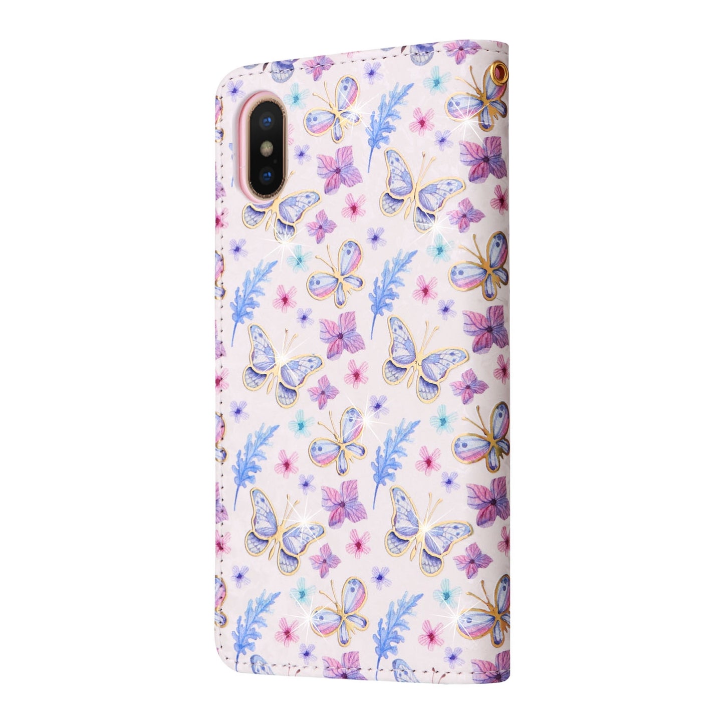 iPhone X/XS Luxury Bronzing Leather Case - Floral RFID Wallet Cover with Stand & Card Slots