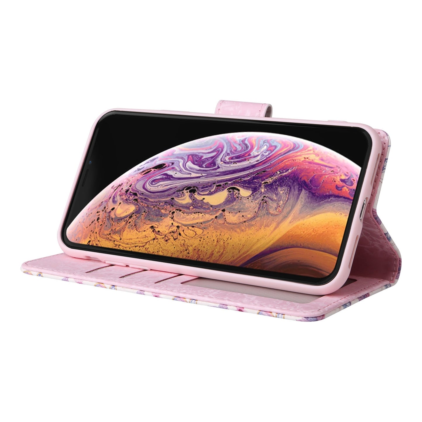 iPhone X/XS Luxury Bronzing Leather Case - Floral RFID Wallet Cover with Stand & Card Slots