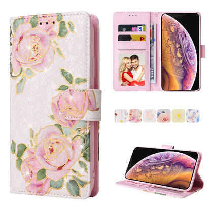 iPhone X/XS Luxury Bronzing Leather Case - Floral RFID Wallet Cover with Stand & Card Slots