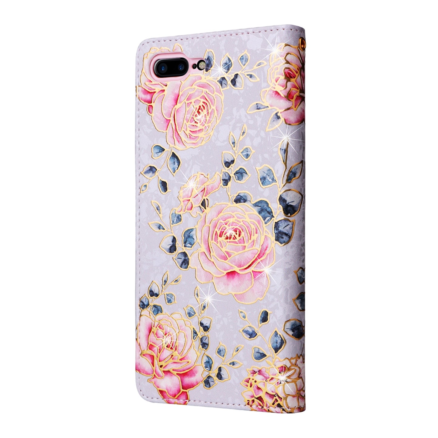 iPhone 7 Plus/8 Plus Luxury Bronzing Leather Case - Floral RFID Wallet Cover with Stand & Card Slots