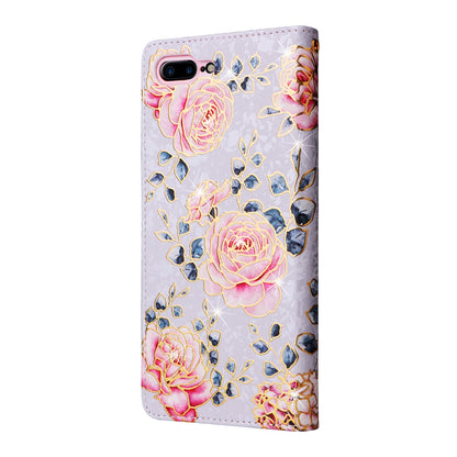 iPhone 7 Plus/8 Plus Luxury Bronzing Leather Case - Floral RFID Wallet Cover with Stand & Card Slots