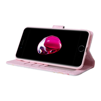 iPhone 7 Plus/8 Plus Luxury Bronzing Leather Case - Floral RFID Wallet Cover with Stand & Card Slots