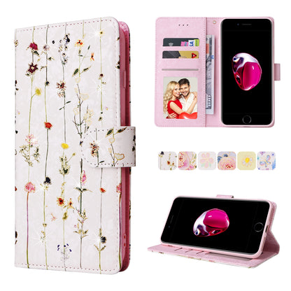 iPhone 7 Plus/8 Plus Luxury Bronzing Leather Case - Floral RFID Wallet Cover with Stand & Card Slots