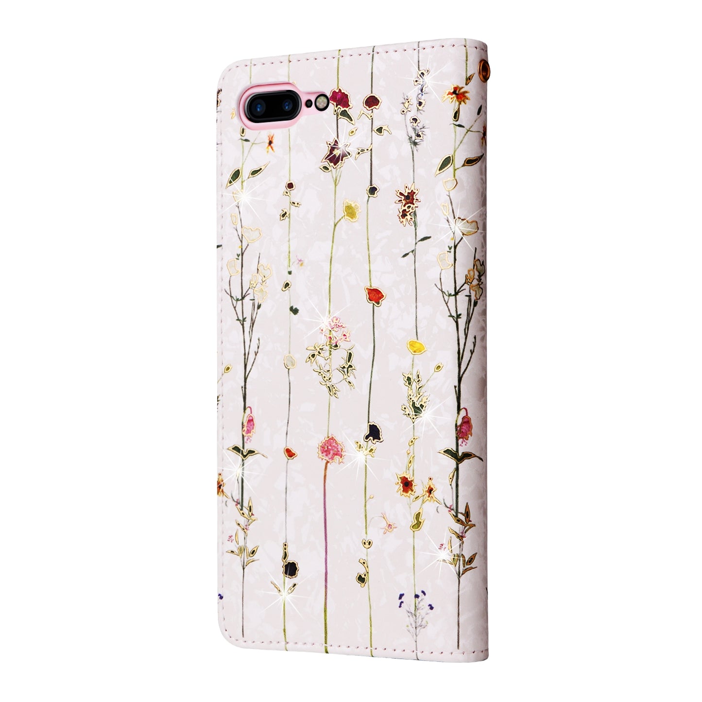 iPhone 7 Plus/8 Plus Luxury Bronzing Leather Case - Floral RFID Wallet Cover with Stand & Card Slots