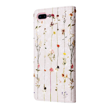 iPhone 7 Plus/8 Plus Luxury Bronzing Leather Case - Floral RFID Wallet Cover with Stand & Card Slots