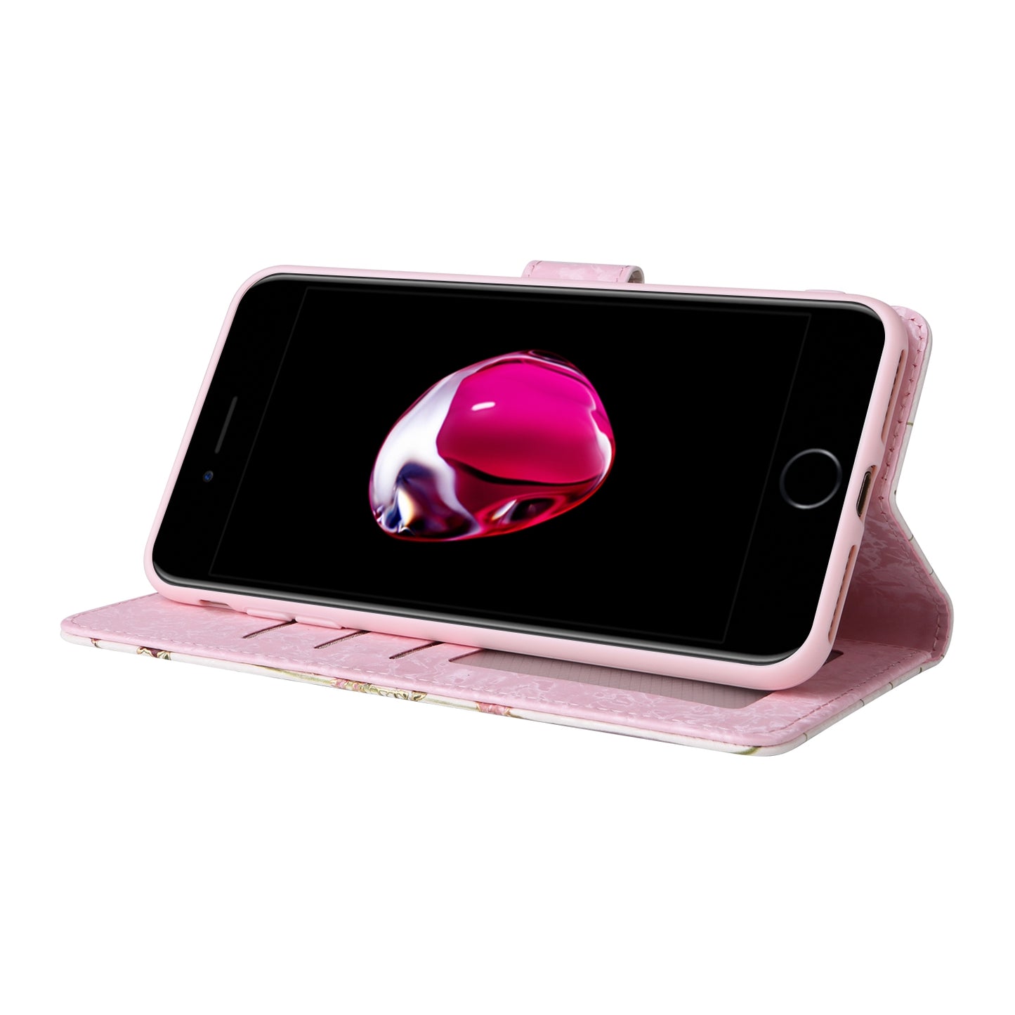 iPhone 7 Plus/8 Plus Luxury Bronzing Leather Case - Floral RFID Wallet Cover with Stand & Card Slots