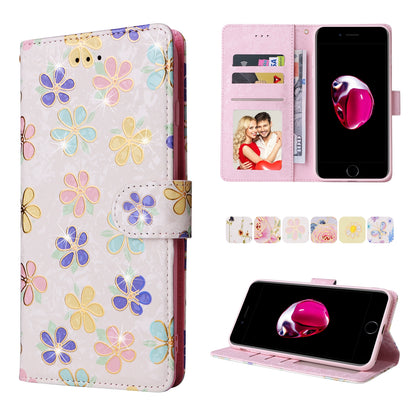 iPhone 7 Plus/8 Plus Luxury Bronzing Leather Case - Floral RFID Wallet Cover with Stand & Card Slots