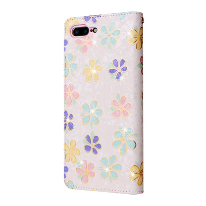 iPhone 7 Plus/8 Plus Luxury Bronzing Leather Case - Floral RFID Wallet Cover with Stand & Card Slots