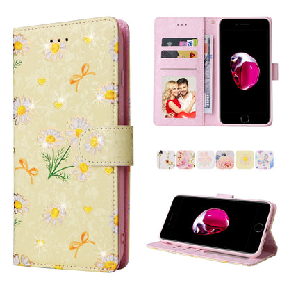 iPhone 7 Plus/8 Plus Luxury Bronzing Leather Case - Floral RFID Wallet Cover with Stand & Card Slots