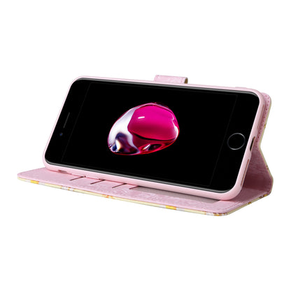 iPhone 7 Plus/8 Plus Luxury Bronzing Leather Case - Floral RFID Wallet Cover with Stand & Card Slots