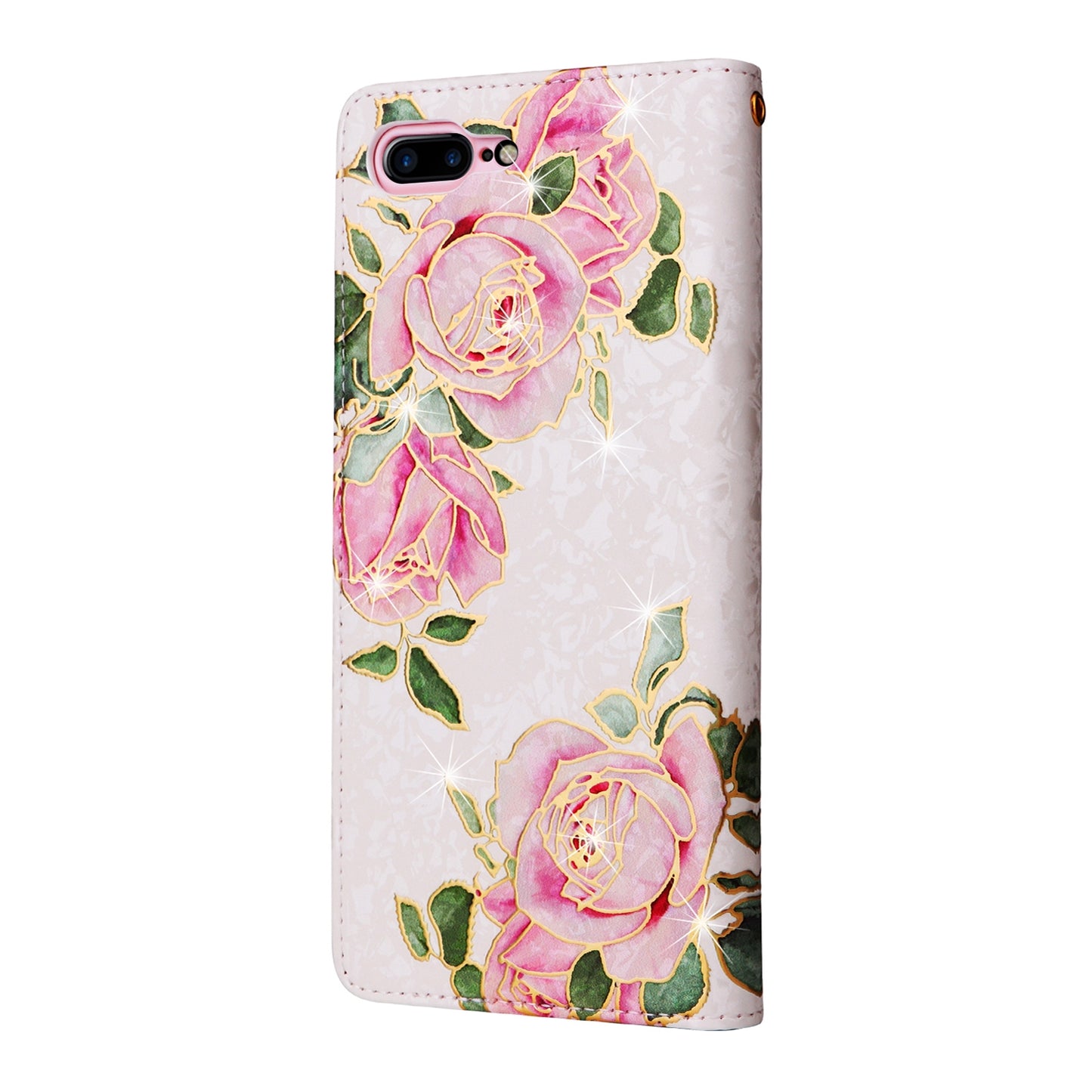 iPhone 7 Plus/8 Plus Luxury Bronzing Leather Case - Floral RFID Wallet Cover with Stand & Card Slots