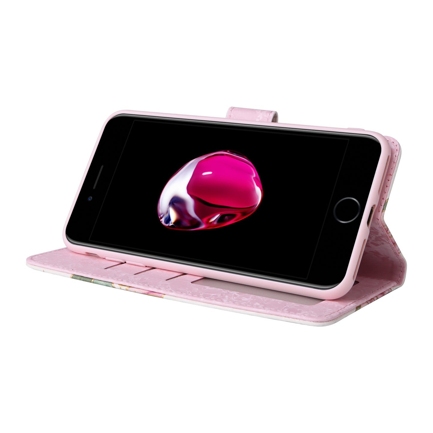 iPhone 7 Plus/8 Plus Luxury Bronzing Leather Case - Floral RFID Wallet Cover with Stand & Card Slots